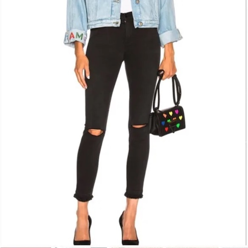 Frame Le High Skinny Ripped Black Jeans Size 27